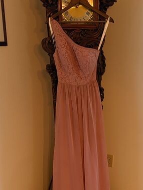 Azazie One-Shoulder Lace Bodice Maxi Dress in Dusty Rose